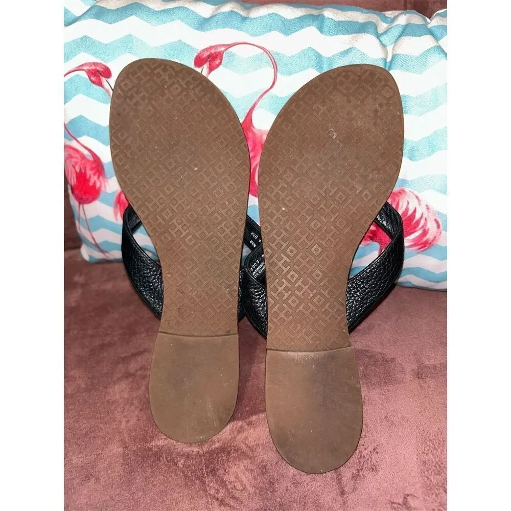 Tory Burch Women's Thora Black Leather Thong Sandals Size 9